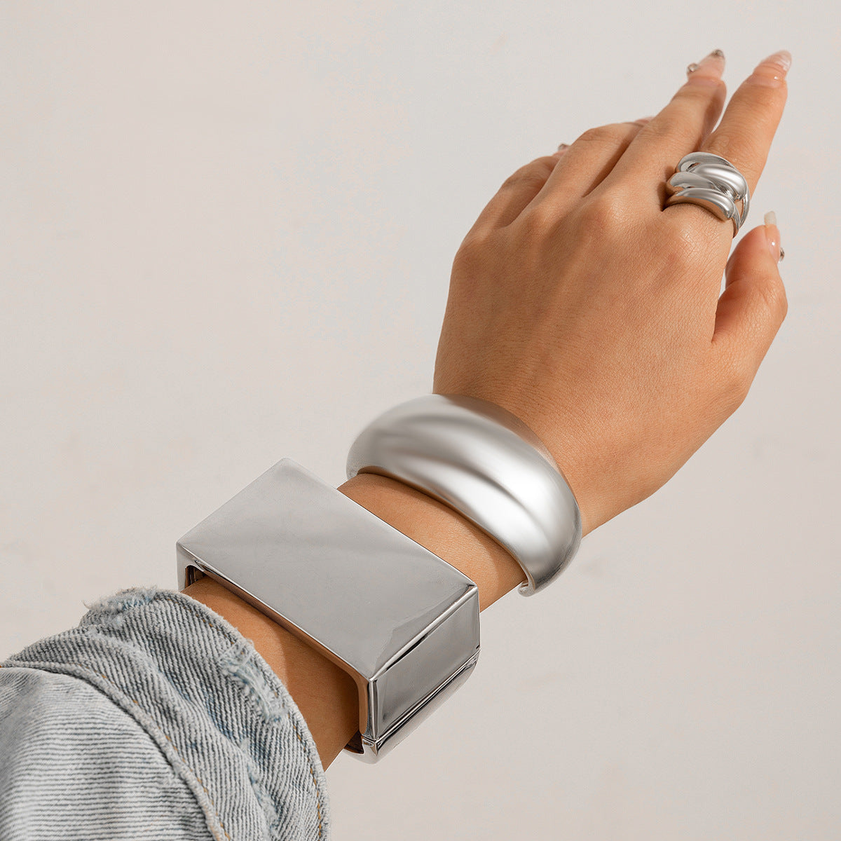 Bracelet Métal Carré Givré | Miroir Personnalisé Courbe | Bijou Rétro Femme